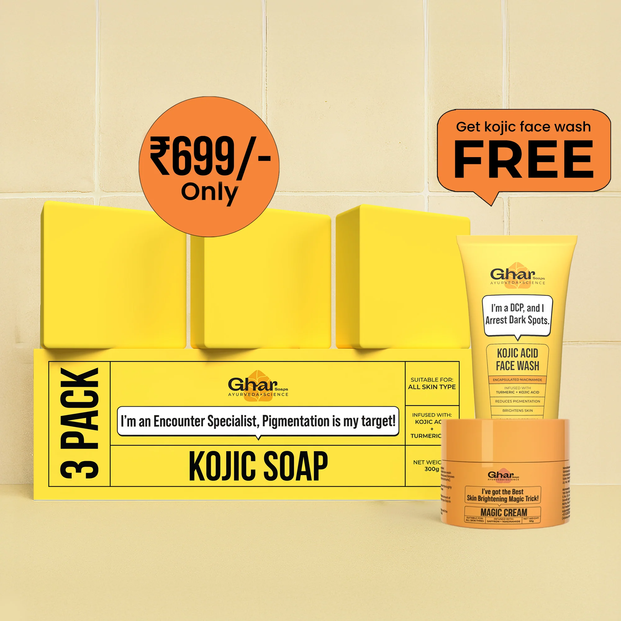 Kojic Face Wash + Kojic soap + Magic Cream + Sunscreen - Image 2