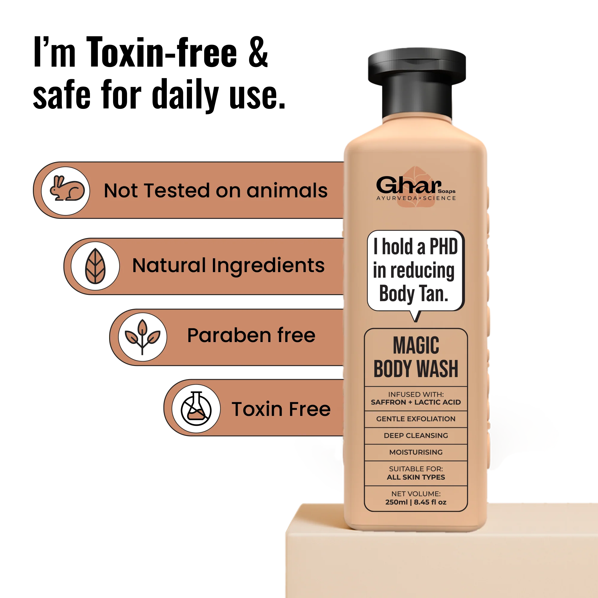 Magic De-Tan & Exfoliating Body Wash with Saffron & Lactic Acid - Image 5